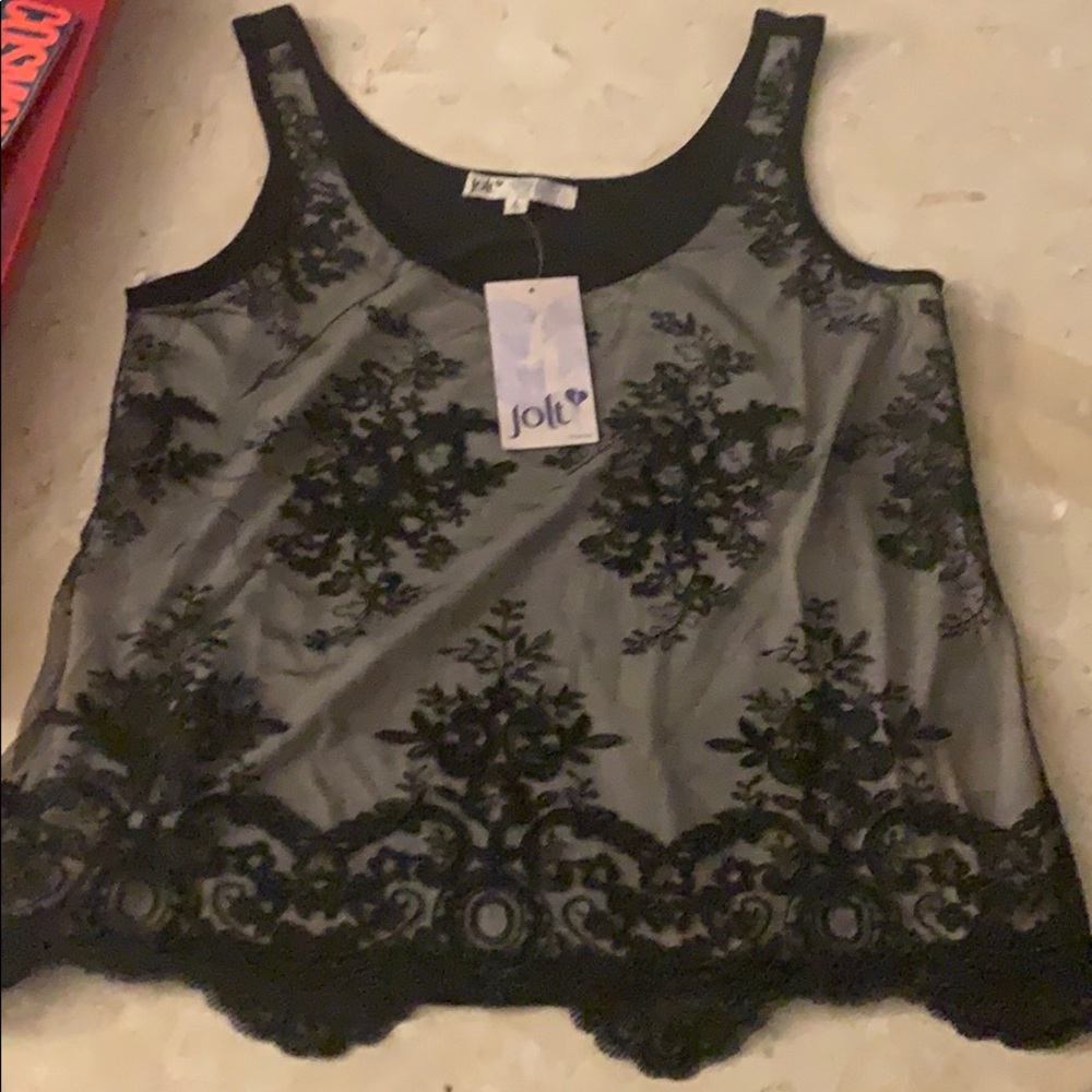 Juniors super cute tank! lace overlay